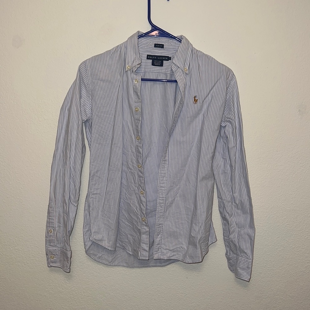 Y2K Ralph Lauren BLUE LABEL womens slim fit classic stripped button down shirt